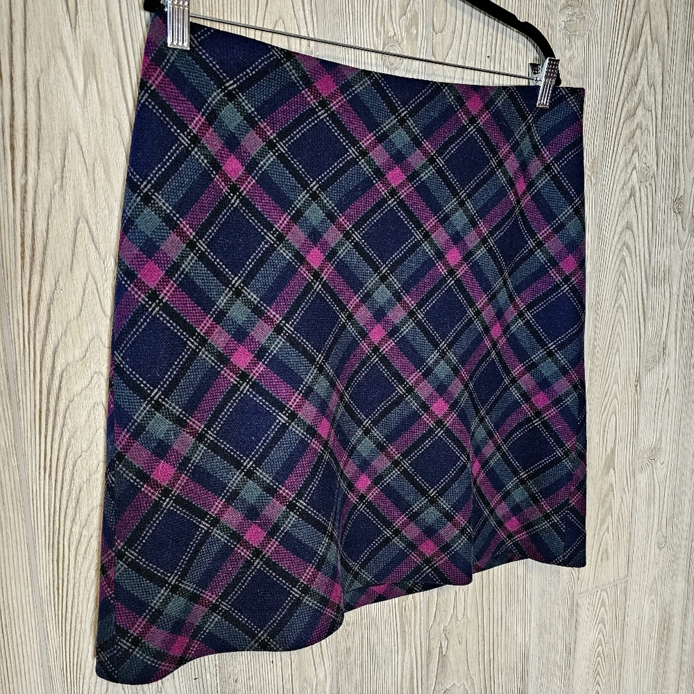Talbots Plaid Skirt Wool Navy Blue Purple Mini Academia